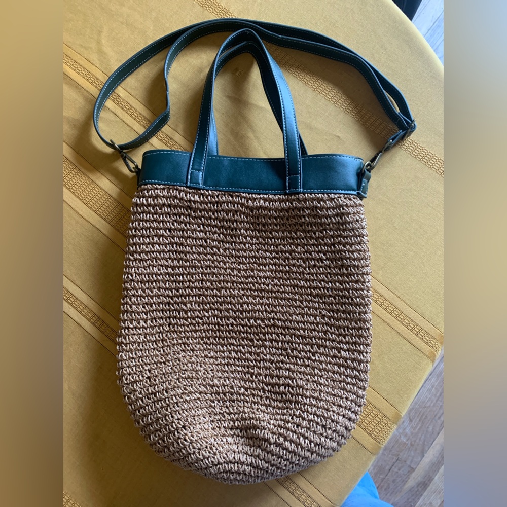 Green and Brown Woven Tote Bag